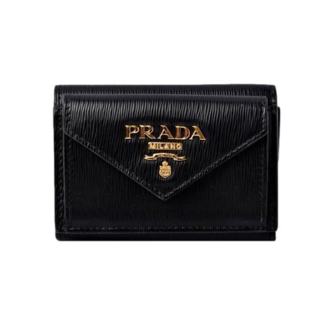 Prada Womens Vitello Move Black Leather Compact Envelope 